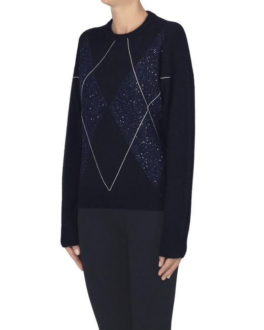 Peserico Blue Embellished Argyle Pullover