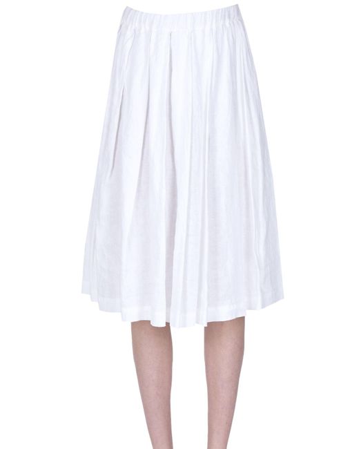 Aspesi White Pleated Linen Skirt