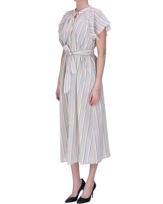 Momoní White Striped Cotton Dress
