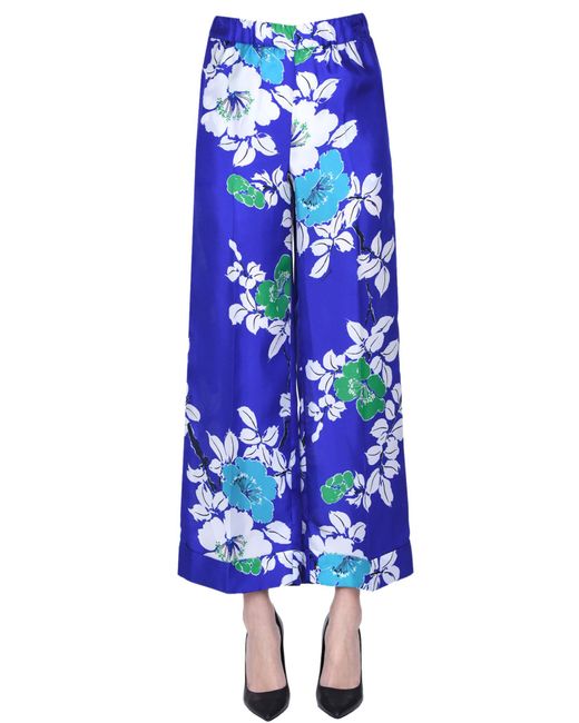 Pantaloni cropped in seta floreale di P.A.R.O.S.H. in Blue