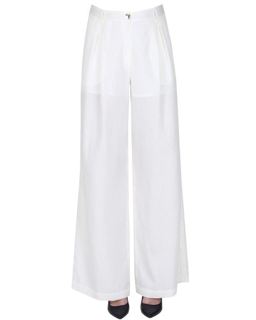 Blugirl Blumarine White Lurex Stripes Wide Trousers