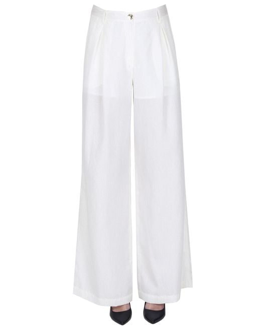 Pantaloni ampi con righe in lurex di Blugirl Blumarine in White