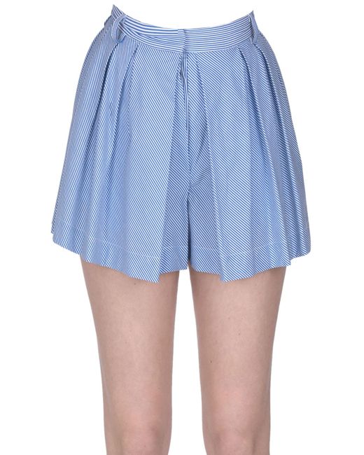 Jejia Blue Pleated Striped Cotton Shorts