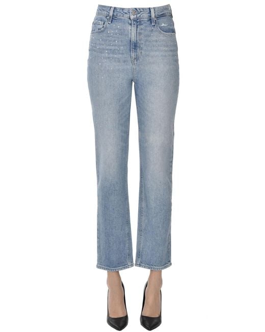 Jeans Sarah straight Cherise embellished di PAIGE in Blue