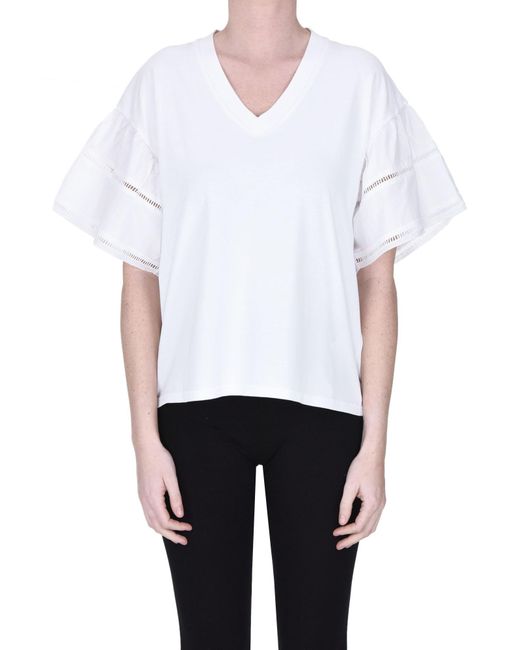 T-shirt con maniche in sangallo di Woolrich in White