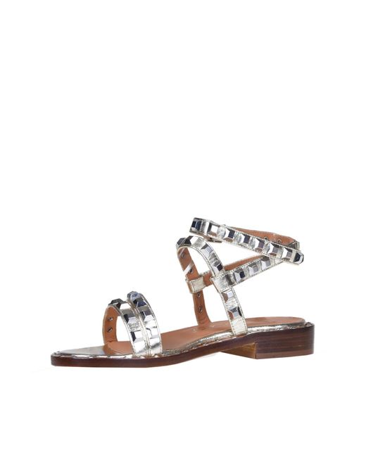 Via Roma 15 White Studded Leather Sandals