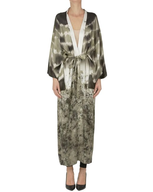 Avant Toi Green Printed Silk Kimono