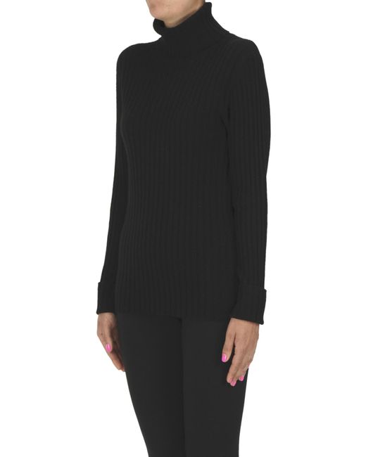 Verybusy Black Ribbed Cashmere Turtleneck Pullover