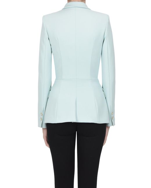 Elisabetta Franchi Blue Double-breasted Crepè Blazer