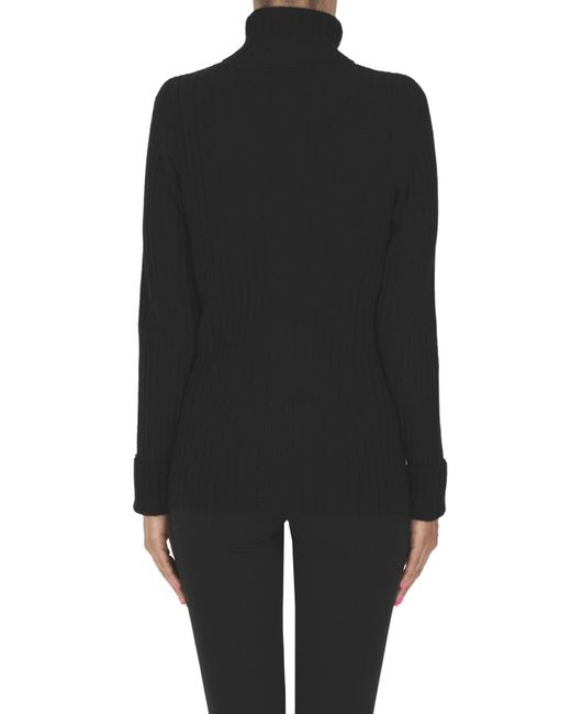 Verybusy Black Ribbed Cashmere Turtleneck Pullover