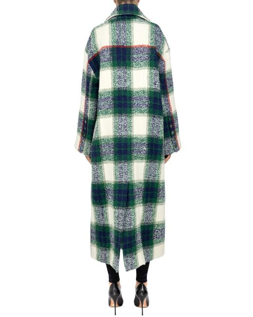 Péro Green Checked Print Coat