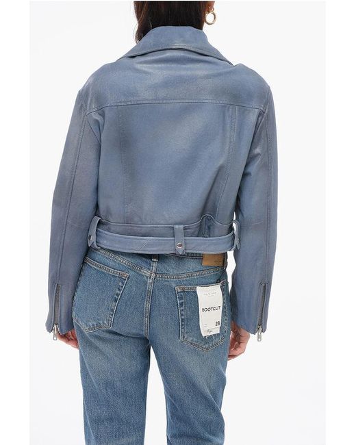 S.w.o.r.d 6.6.44 Blue Cropped Coated Leather Biker Jacket
