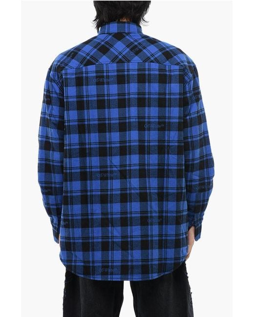 Off-White c/o Virgil Abloh Blue Checkered Lined Flannel Overshirt for men