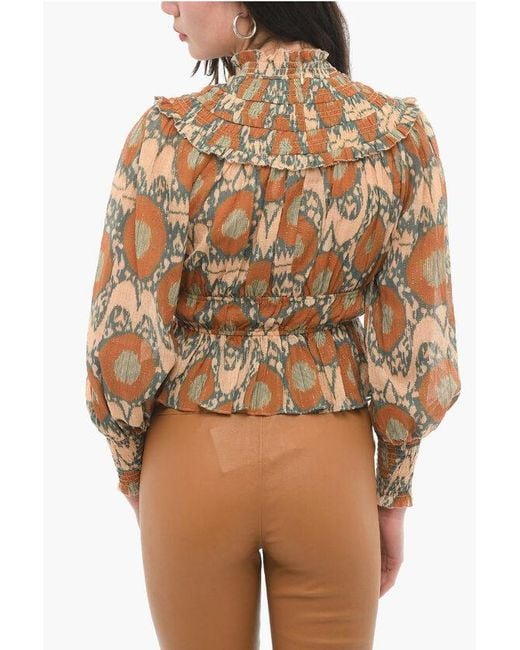 Ulla Johnson Brown Stretchy Rouched Noor Long Sleeved Blouse