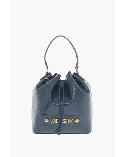 Moschino Love Faux Leather Crocodile Effect Bucket Bag With Embossed in Blue Lyst UK