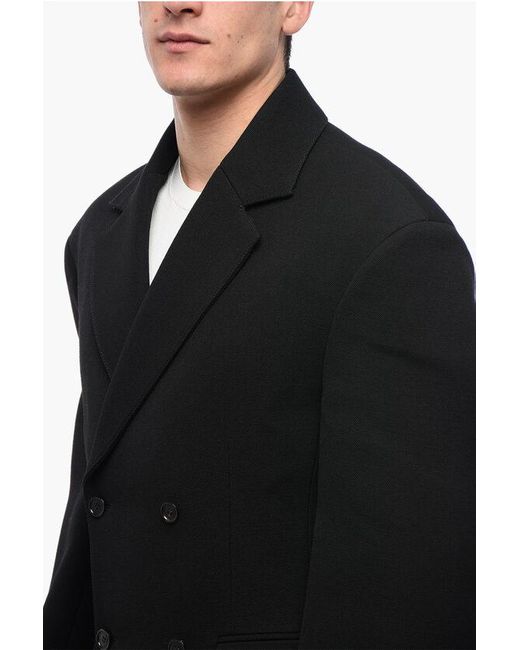 Off-White c/o Virgil Abloh Black Double-Breasted Round Wool Coat With Flap Pockets for men