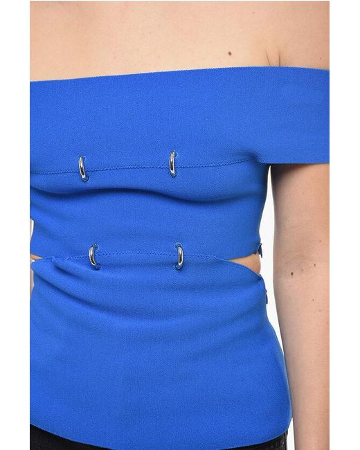 Alexander McQueen Blue Boat Neck Top With Cut Out Detail