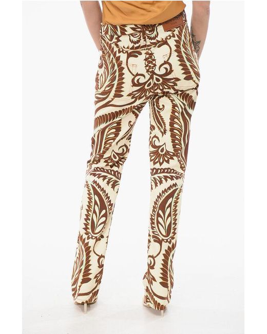Etro Natural 5-Pocketed Floral Patterned Denim Pants