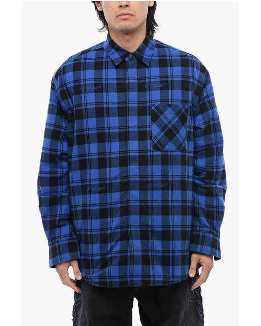 Off-White c/o Virgil Abloh Blue Checkered Lined Flannel Overshirt for men