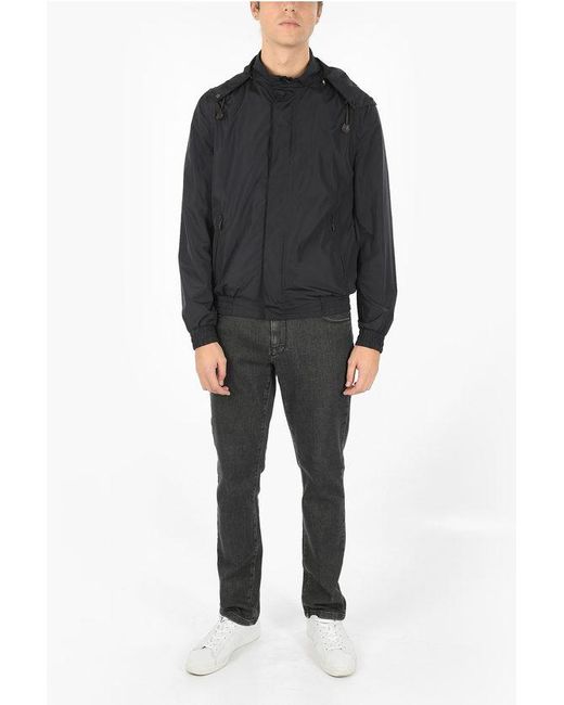 Corneliani Black Cc Collection Windbreaker Jacket With Removable Hood And Hid for men