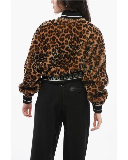 Dior Black Animal Patterned Shearling Bomber Jacket