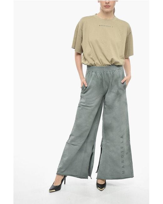 Maison Margiela Blue Mm6 Brushed Cotton Palazzo Pants With Opened Bottom