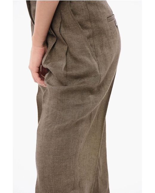 Ql2 Brown Linen Herringbone Rosanna Pants