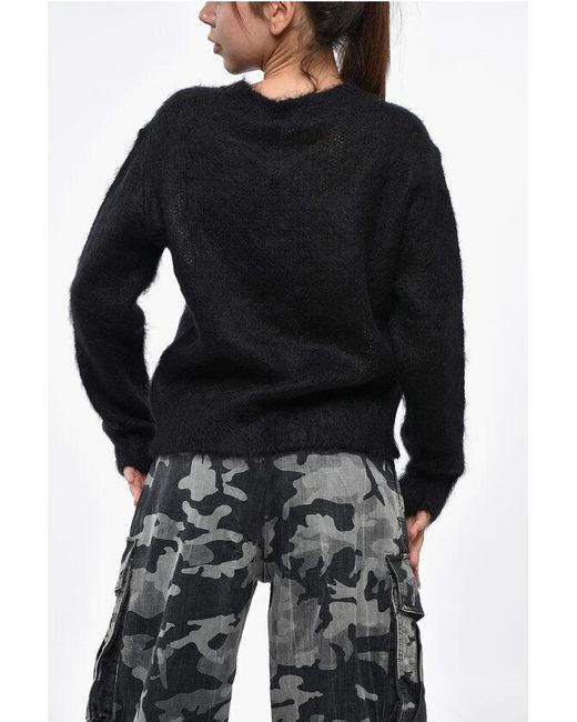 DSquared² Black Solid Color Mohair Crew-Neck Sweater