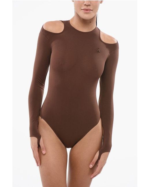 ANDREADAMO Brown Stretch Fabric Bodysuit With Cut-Out Details