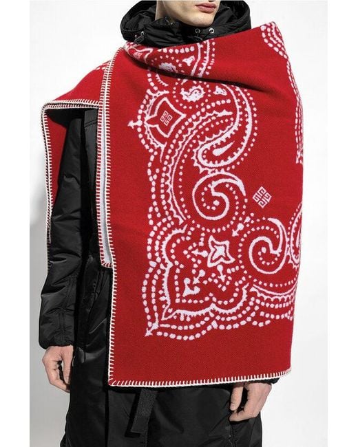 Givenchy Red Bandana-Motif Wool Maxi Scarf for men