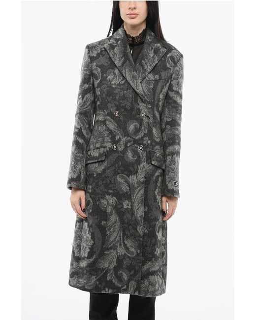 Versace Gray Wool Double-Breasted Coat With Barocco Motif