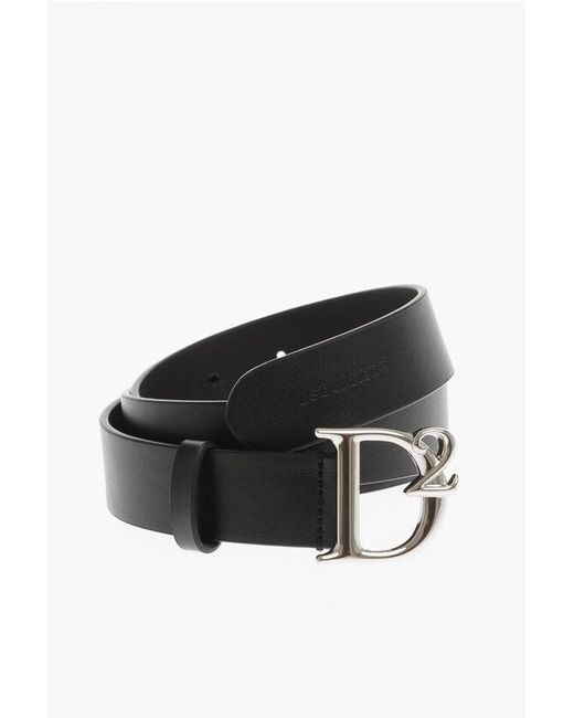 DSquared² Black Leather Belt With Monogram Buckle 30Mm