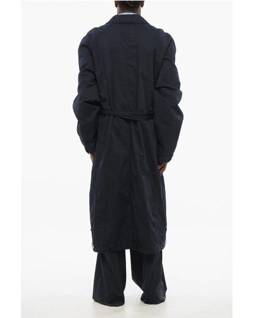 Balenciaga Black Lined Cotton Trench Coat With Hidden Buttoning