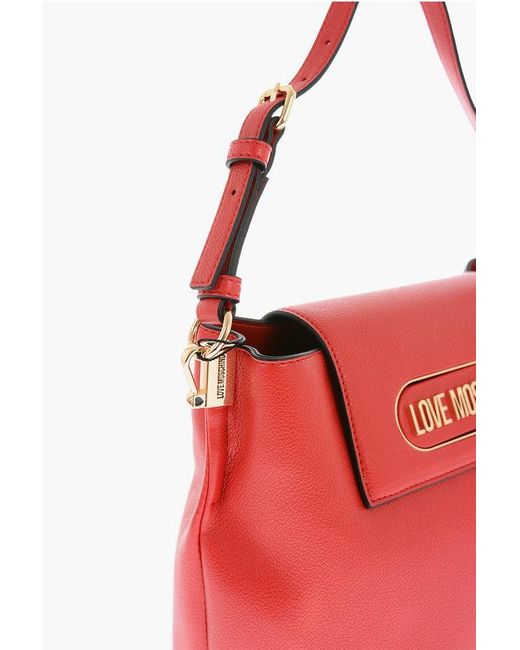 Moschino Red Love Pebbled Faux Leather Bucket Bag With Magnetic Closure