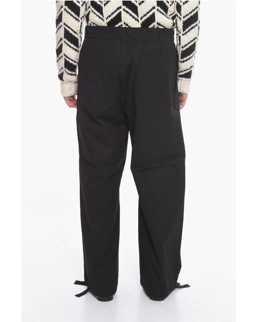 Versace Black Compact Cotton-Poplin Baggy Pants With Ankle Drawstrings for men