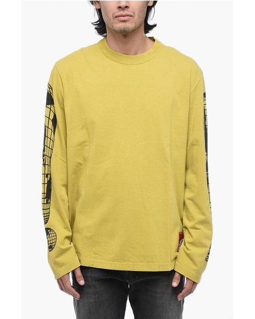DIESEL Yellow Printed T-Crane Ls-L3 T-Shirt for men