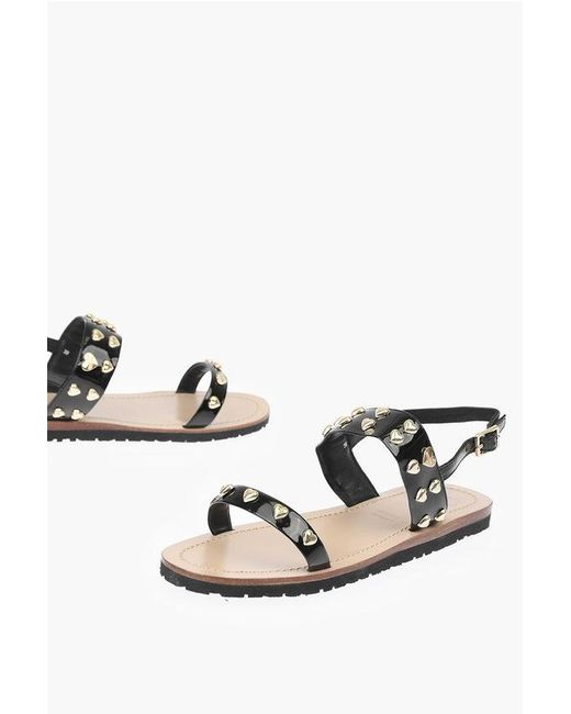 Moschino Multicolor Love Patent Leather Flat Sandals With Heart Studs