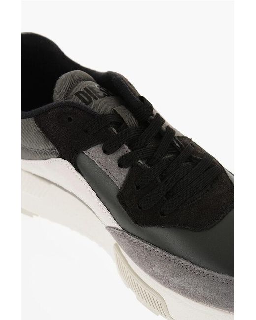 DIESEL Black Suede And Fabric S-Tyche Low Top Sneakers With Contrasting D for men