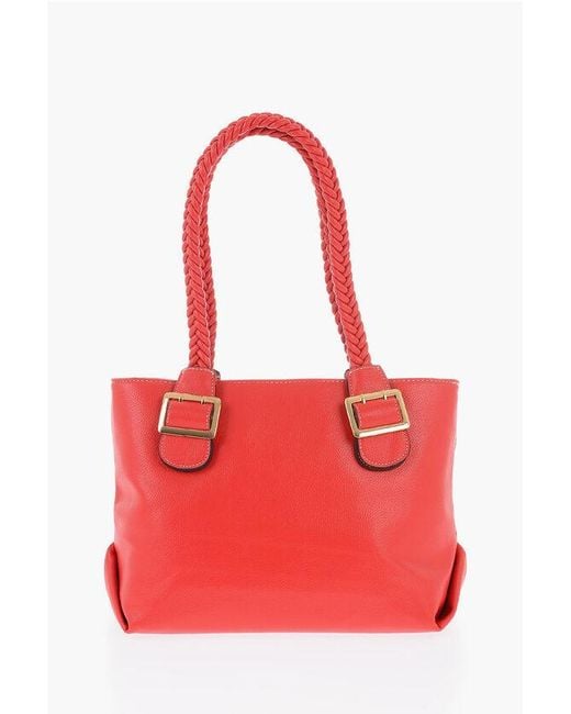 Moschino Red Love Faux Leather Shoulder Bag With Braided Handle