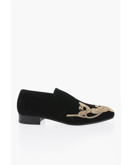 Alexander McQueen Black Velour Loafers With Beads Detail for men