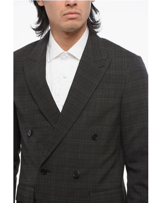 AllSaints Black Double-Breasted Checkered Blazer for men