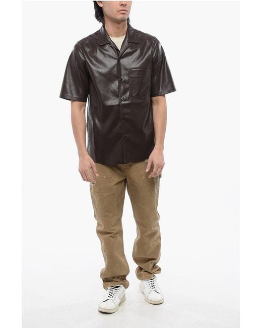 Nanushka Black Vegan Leather Short-Sleeve Shirt for men