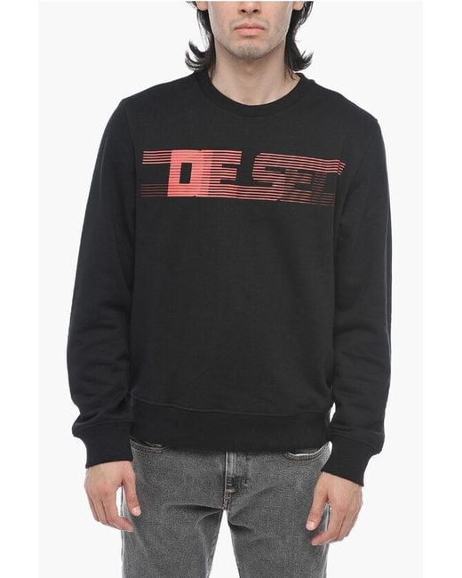 DIESEL Black Brushed Cotton S-Ginn-E3 Crewneck Sweatshirt With Logo Print for men