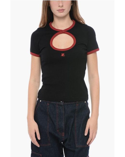 Courreges Black Crew-Neck T-Shirt With Cut-Out Detail