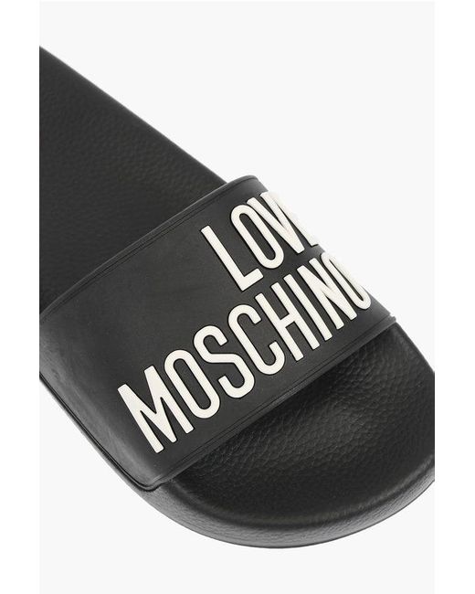 Moschino Black Love Rubber Slides With Logo