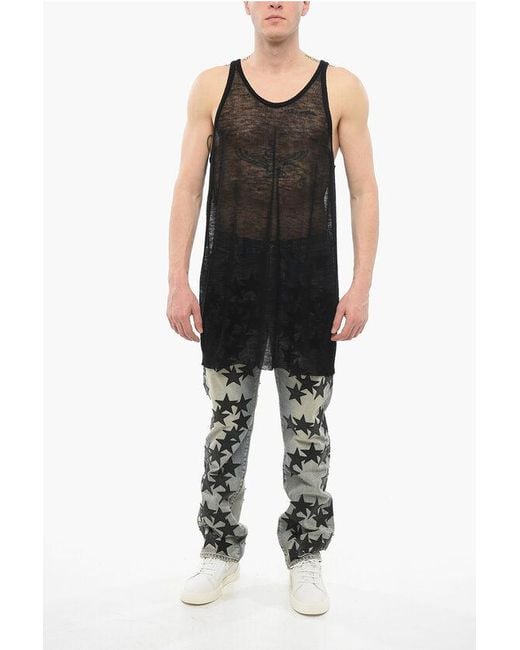 Rick Owens Black Lido See Through Wool Tank Top for men