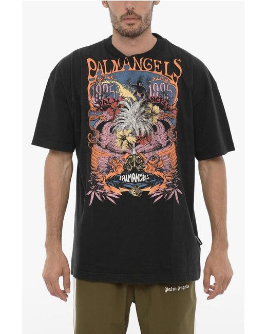 Palm Angels Black Printed Palm Concert Crew-Neck T-Shirt for men