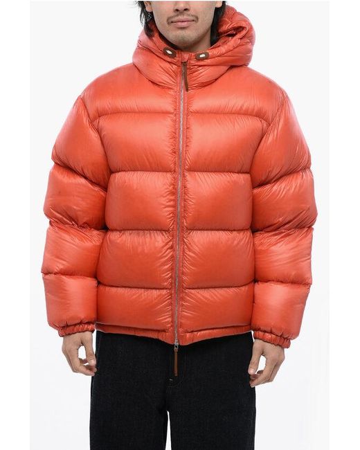 Jil Sander Orange Hooded Quilted Down Jacket for men