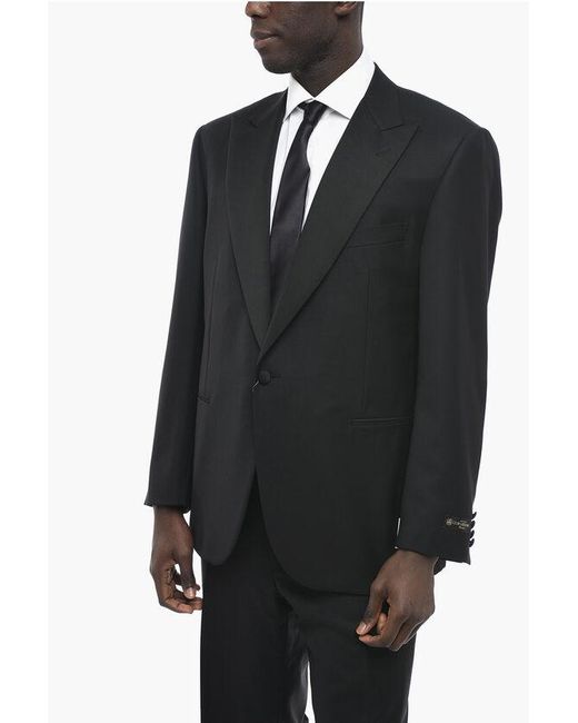 Corneliani Black Wool Smoking Leader Suit With Satin Details for men