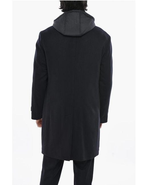 Corneliani Black Virgin Wool Coat With Removable Lining for men